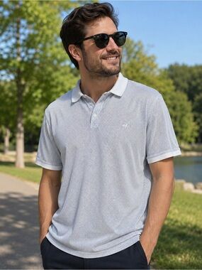 Michael Kors Men's XXL White & Navy Micro Dot Polo Shirt Short Sleeve